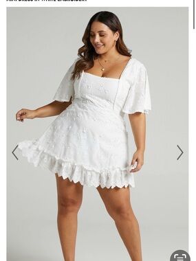 Showpo White Embroidered Square-Neck Mini Dress